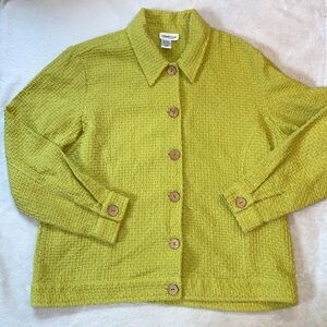 Coldwater Creek chartreuse button front shirt jacket textured cotton Sz XL